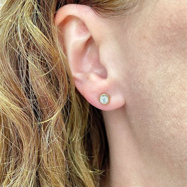 10KY 0.10ctw Diamond Bezel Earrings Image 2 Diamonds Direct St. Petersburg, FL