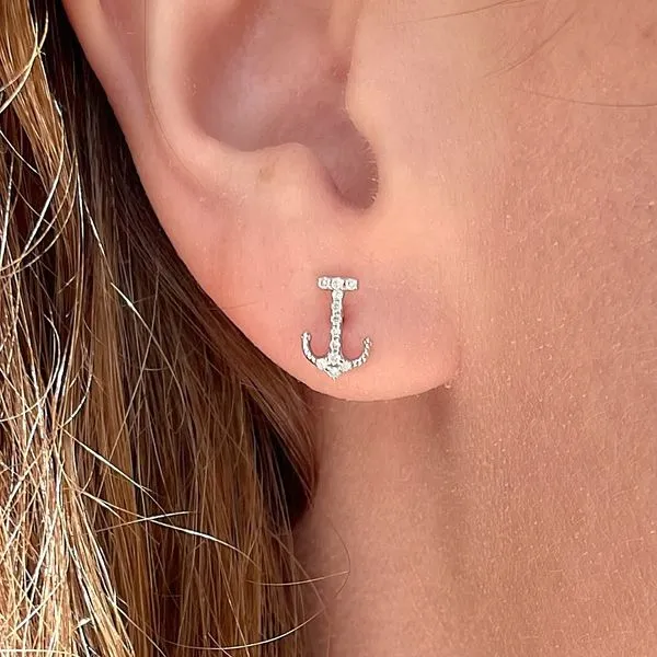 14KW 0.08ctw Diamond Anchor Stud Earrings Image 3 Diamonds Direct St. Petersburg, FL