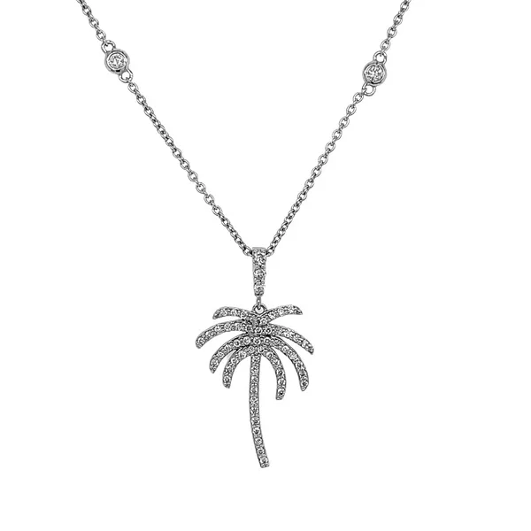 14K White Gold 0.34ctw Diamond Palm Tree Pendant Image 2 Diamonds Direct St. Petersburg, FL