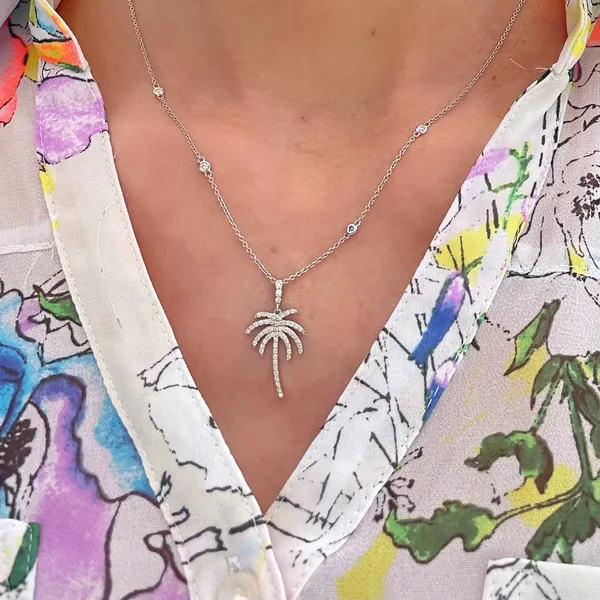14K White Gold 0.34ctw Diamond Palm Tree Pendant Image 3 Diamonds Direct St. Petersburg, FL