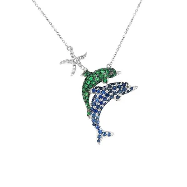 14KW 2.14ctw Diamond, Sapphire, & Savorite Dolphin Pendant Diamonds Direct St. Petersburg, FL