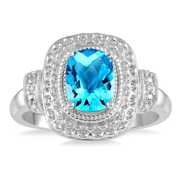 Sterling Silver 0.03ctw Diamond & Blue Topaz Ring Image 2 Diamonds Direct St. Petersburg, FL