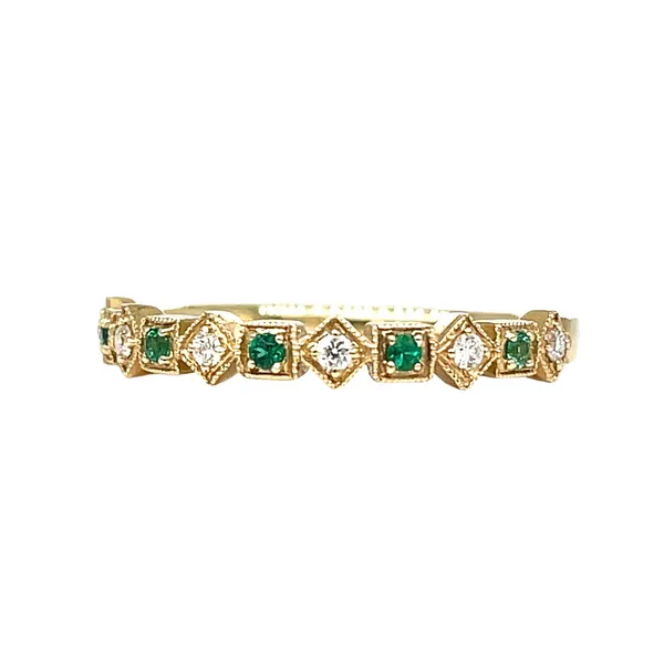 14KY 0.12ctw Alternating Emerald & Diamond Wedding Band Image 2 Diamonds Direct St. Petersburg, FL