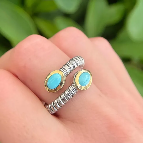 PiyaRo Sterling Silver & 18KY Turquoise Bypass Fashion Ring Image 2 Diamonds Direct St. Petersburg, FL