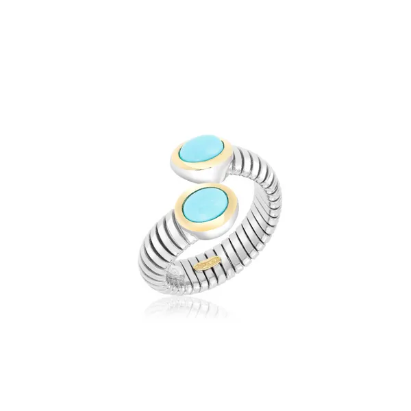 PiyaRo Sterling Silver & 18KY Turquoise Bypass Fashion Ring Diamonds Direct St. Petersburg, FL