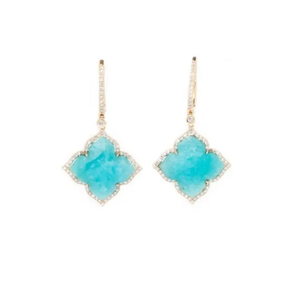 1988 Collection 14KY 8.87ctw Clover Amazonite & Diamond Drop Earrings Diamonds Direct St. Petersburg, FL