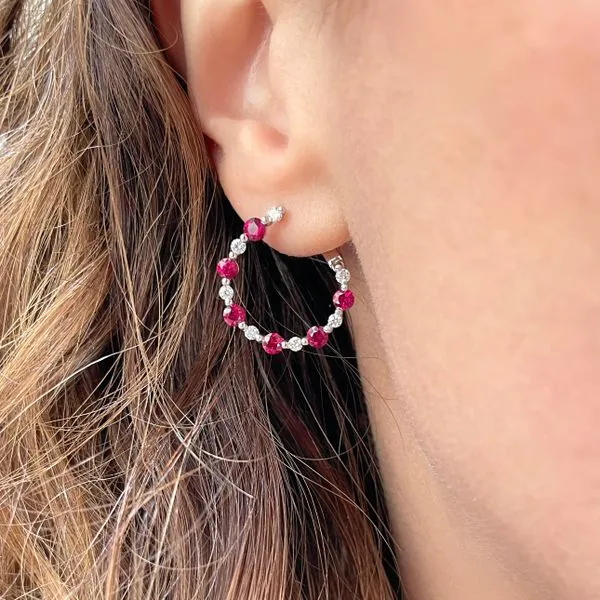 18KW 2.37ctw Ruby & Diamond Hoop Earrings Image 2 Diamonds Direct St. Petersburg, FL