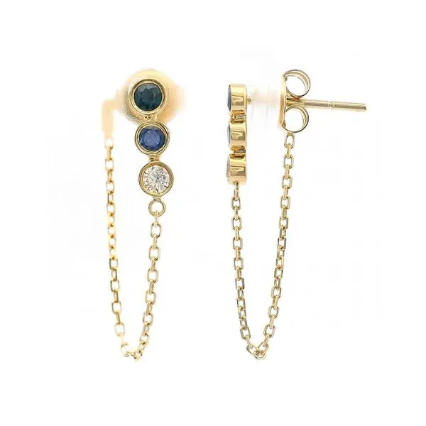 14KY Sapphire Drop Chain Earrings Image 2 Diamonds Direct St. Petersburg, FL