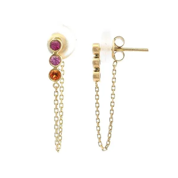 14KY Ruby & Sapphire Drop Chain Earrings Image 2 Diamonds Direct St. Petersburg, FL