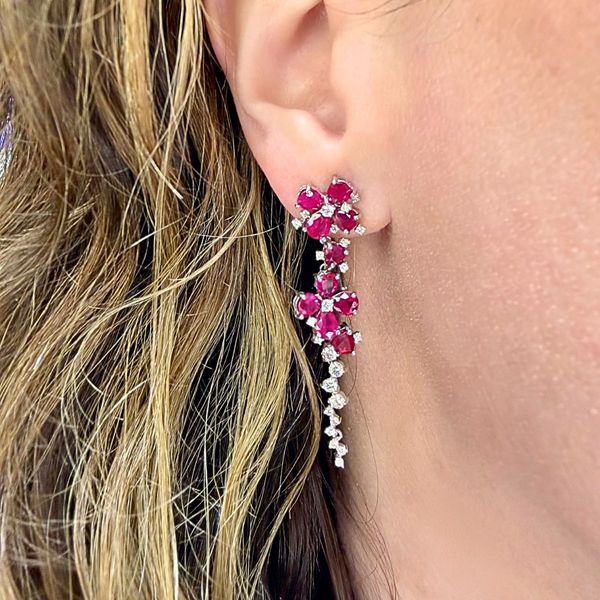 14KW 9.60ctw Ruby & Diamond Floral Drop Earrings Image 2 Diamonds Direct St. Petersburg, FL