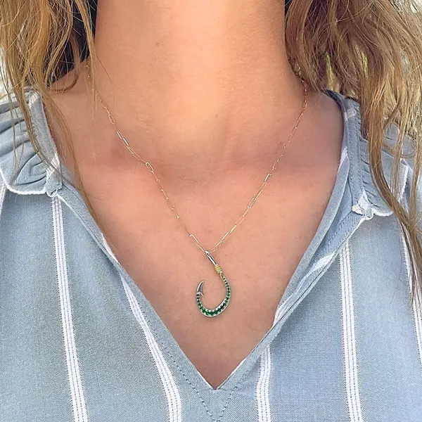 14K Two-Tone 0.26ctw Emerald Fish Hook Pendant Image 2 Diamonds Direct St. Petersburg, FL