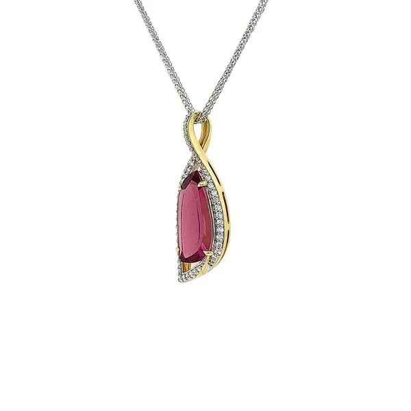 18K Two-Tone Rubelite & Diamond Pendant Image 2 Diamonds Direct St. Petersburg, FL