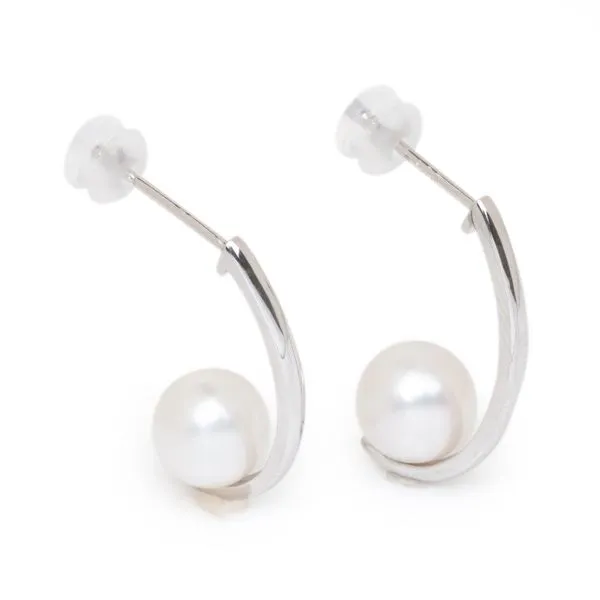 14KW Freshwater Pearl Open Hoop Earrings Diamonds Direct St. Petersburg, FL