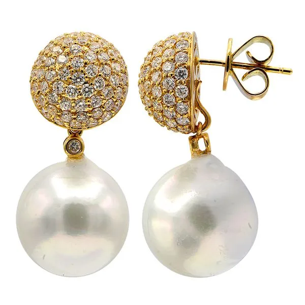 18KY South Sea Pearl and Pavé Diamond Earrings Diamonds Direct St. Petersburg, FL