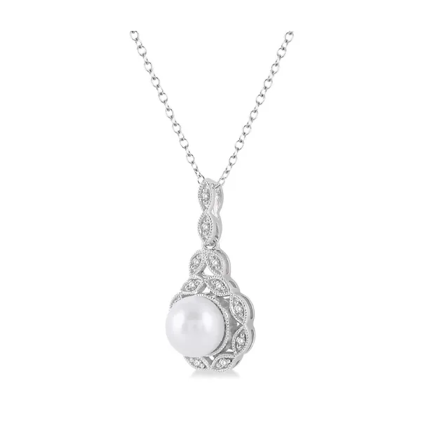 Sterling Silver 0.05ctw Diamond & Pearl Necklace Image 2 Diamonds Direct St. Petersburg, FL