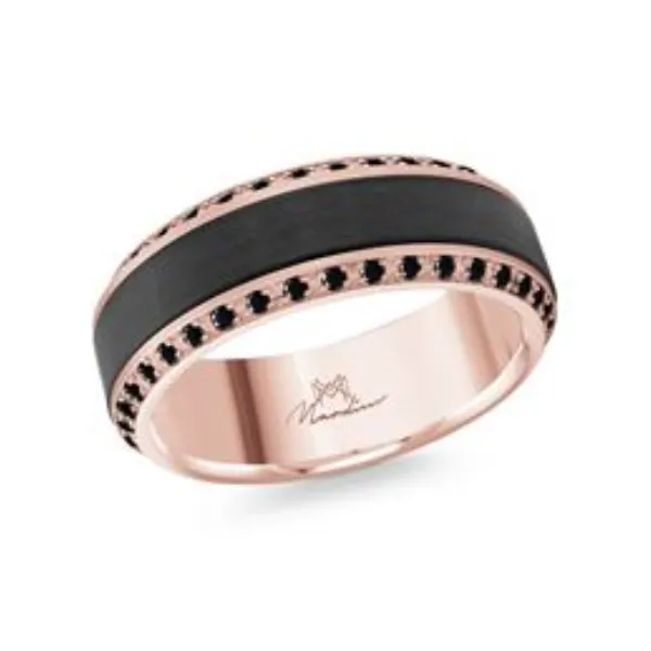 14k Rose Gold and Carbon Fiber Diamond Men's Wedding Band Diamonds Direct St. Petersburg, FL