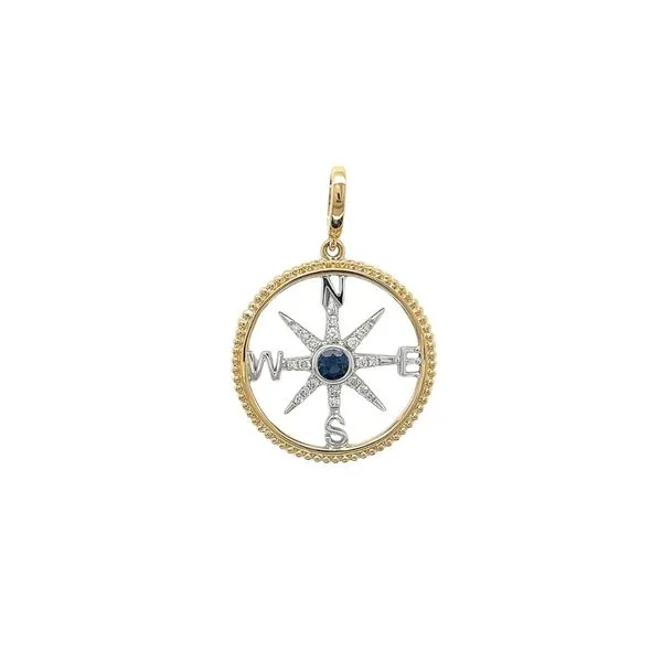 14K Two-Tone Diamond & Sapphire Compass Pendant Diamonds Direct St. Petersburg, FL