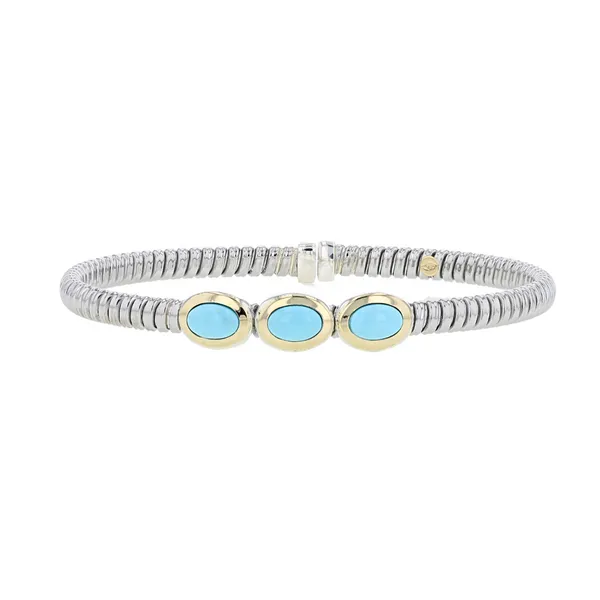 PiyaRo Sterling Silver & 18KY Turquoise 3-Stone Bracelet Diamonds Direct St. Petersburg, FL