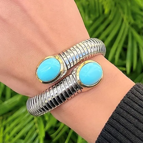 PiyaRo Sterling Silver & 18KY Turquoise Wrap Bracelet Image 2 Diamonds Direct St. Petersburg, FL