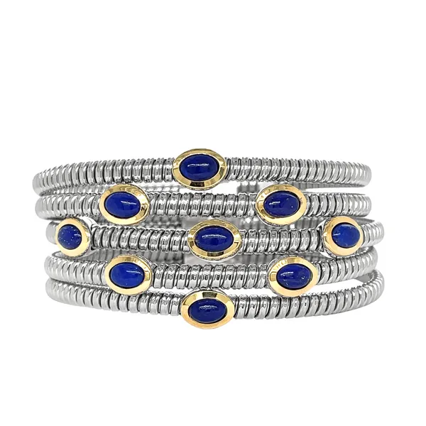 PiyaRo Sterling Silver and 18KY Lapis Five Row Lapis Bracelet Diamonds Direct St. Petersburg, FL