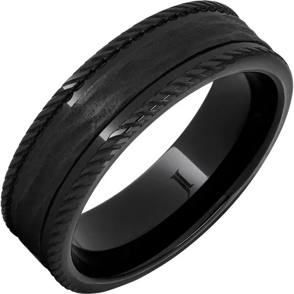 Men's Black Ceramic Rope Edge Wedding Band Diamonds Direct St. Petersburg, FL