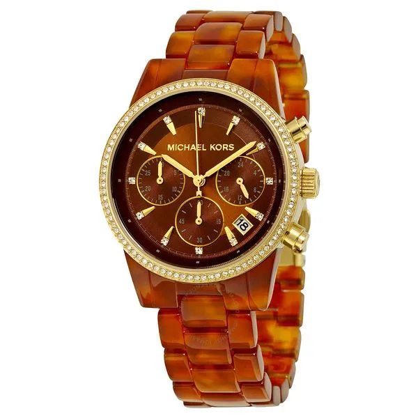 Michael Kors Ritz Brown Dial Chronograph Tortoise Acetate Ladies Watch Diamonds Direct St. Petersburg, FL