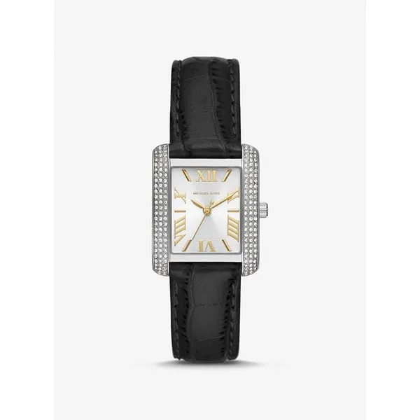 Michael Kors Mini Emery Pavé Silver-Tone and Crocodile Embossed Leather Watch Diamonds Direct St. Petersburg, FL