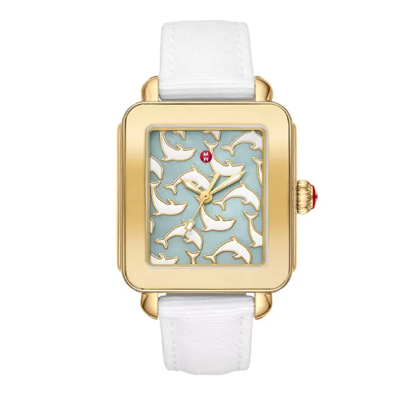 MICHELE Deco Sport Gold-Tone Dolphin Patter White #tide ocean material® Watch Diamonds Direct St. Petersburg, FL