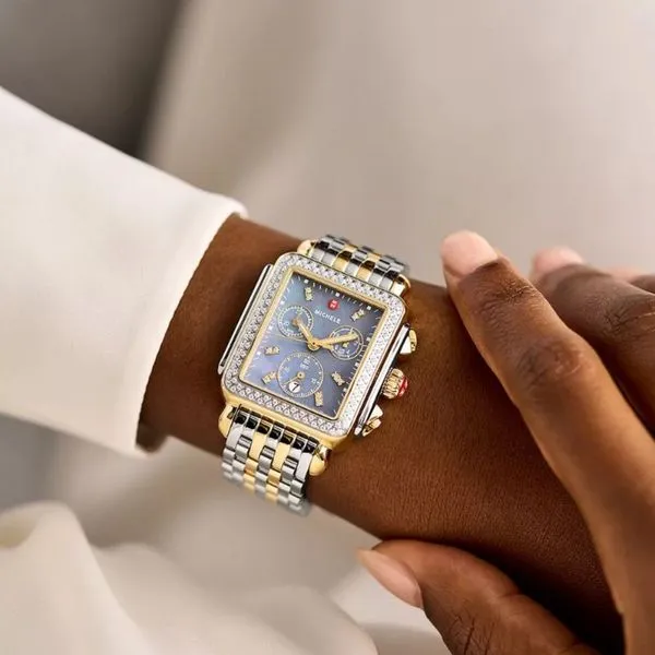 MICHELE Deco Two-Tone 18K Gold & Diamond Blue Dial Watch Image 2 Diamonds Direct St. Petersburg, FL