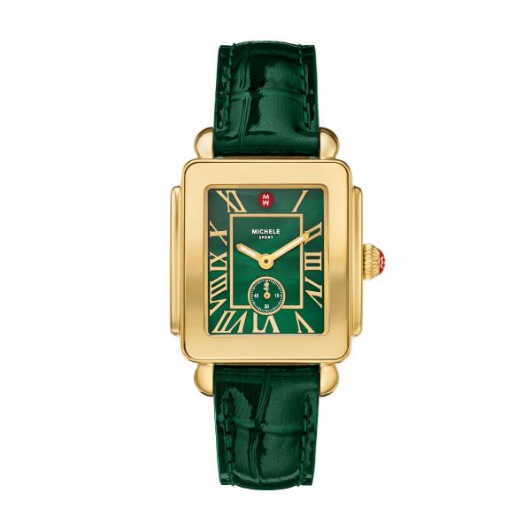 MICHELE Green Leather Deco Mid Sport Watch Diamonds Direct St. Petersburg, FL