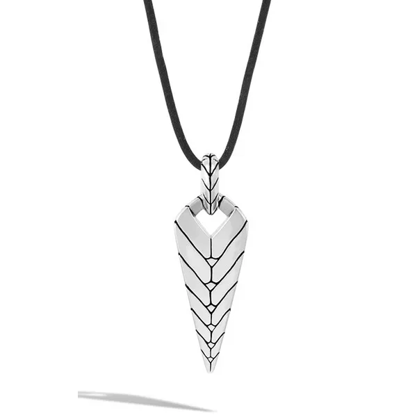 John Hardy Silver Pendant on Black Leather Necklace Diamonds Direct St. Petersburg, FL