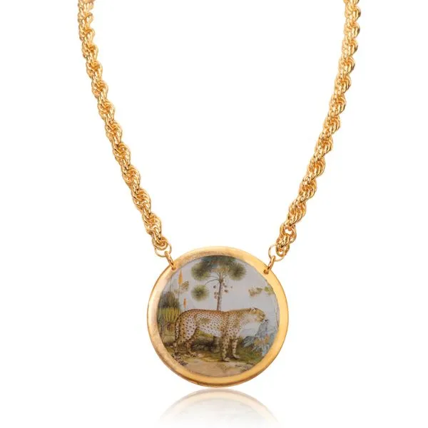 Evocateur 22K Gold Leaf Cheetah in Palms Reversible Necklace Diamonds Direct St. Petersburg, FL