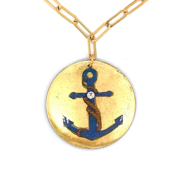 Evocateur 22K Gold Leaf Blue Anchor Reversible Necklace Diamonds Direct St. Petersburg, FL