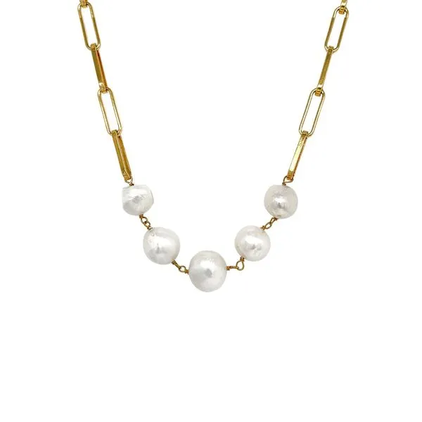 Sterling Silver Gold-Plated Paperclip Necklace with Freshwater Pearls Diamonds Direct St. Petersburg, FL