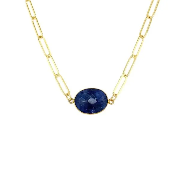 Sterling Silver Gold-Plated Paperclip Necklace with Lapis Diamonds Direct St. Petersburg, FL
