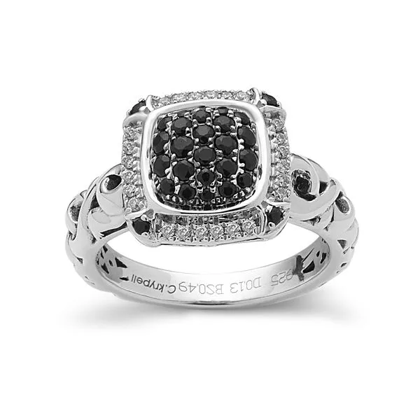 Sterling Silver Black Sapphire & Diamond Cluster Fashion Ring Diamonds Direct St. Petersburg, FL