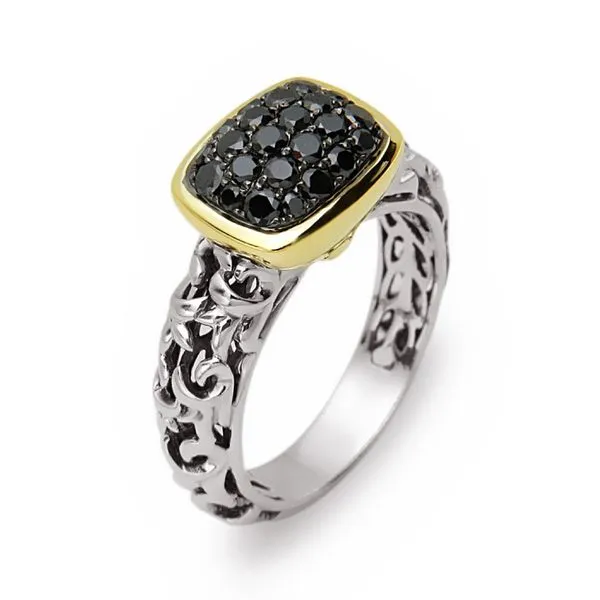 Sterling Silver & 14KY 0.65ctw Black Diamond Cluster Ring Diamonds Direct St. Petersburg, FL