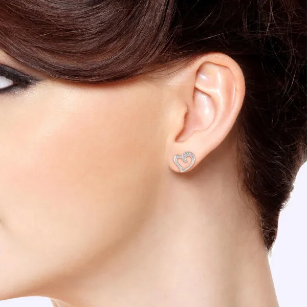 Sterling Silver Diamond Heart Earrings Image 2 Diamonds Direct St. Petersburg, FL