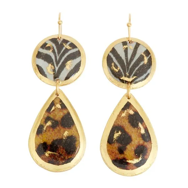 Evocateur 22K Gold Leaf Zebra & Leopard Teardrop Earrings Diamonds Direct St. Petersburg, FL