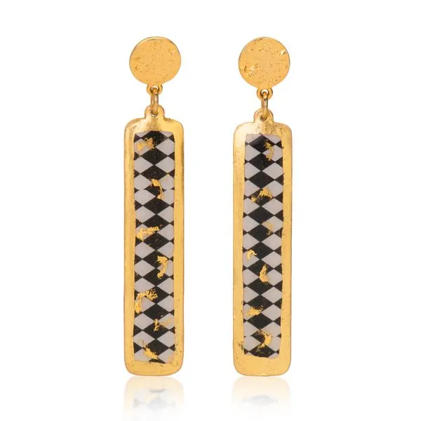 Evocateur 22K Gold Leaf Harlequin Black & White Earrings Diamonds Direct St. Petersburg, FL