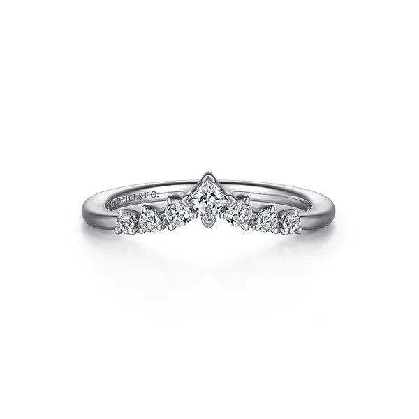 Gabriel & Co. Curved 14K White Gold Princess Cut and Round Diamond Anniversary Band Diamond Showcase Longview, WA