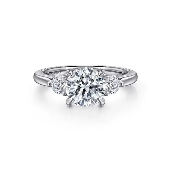 Gabriel & Co. 14K White Gold Round Three Stone Diamond Engagement Ring Diamond Showcase Longview, WA