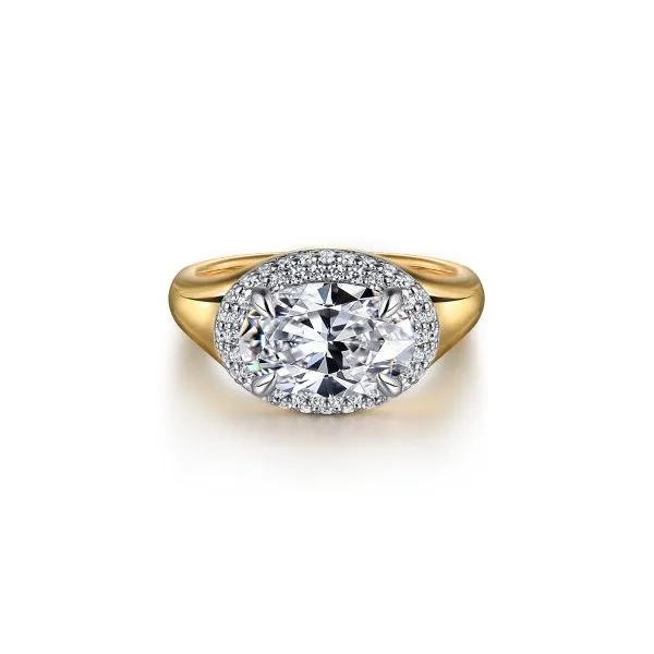 Gabriel & Co. 14K White-Yellow Gold Oval Double Halo Diamond Engagement Ring Diamond Showcase Longview, WA
