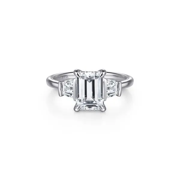 Gabriel & Co. 14K White Gold Emerald Cut Three Stone Diamond Engagement Ring Diamond Showcase Longview, WA