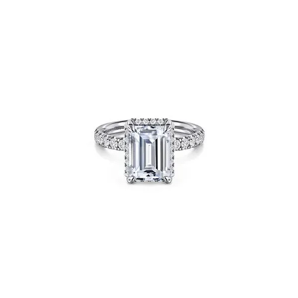 Gabriel & Co. 14K White Gold Emerald Cut Hidden Halo Diamond Engagement Ring Diamond Showcase Longview, WA