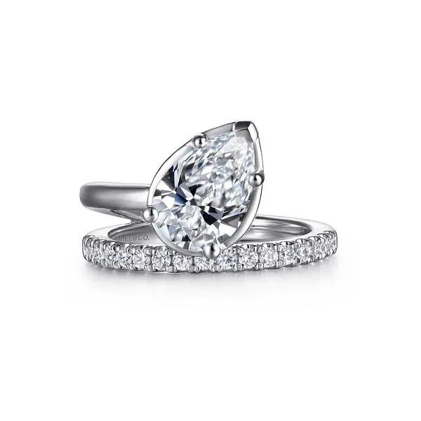 Gabriel & Co. 14K White Gold Bezel Prong Pear Shape Wrap Engagement Ring Diamond Showcase Longview, WA