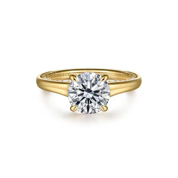 Gabriel & Co. 14K Yellow Gold Round Diamond Engagement Ring Diamond Showcase Longview, WA