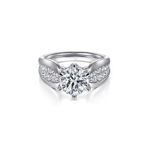 Gabriel & Co. 14K White Gold Wide Band Round Diamond Engagement Ring Diamond Showcase Longview, WA