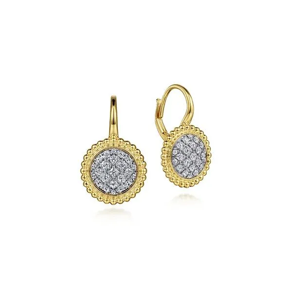 Gabriel & Co. 14K Yellow Gold Diamond Pav Bujukan Drop Earrings Diamond Showcase Longview, WA