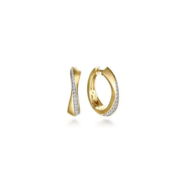 Gabriel & Co. 14K Yellow Gold Diamond Intricate Hoop Earrings Diamond Showcase Longview, WA